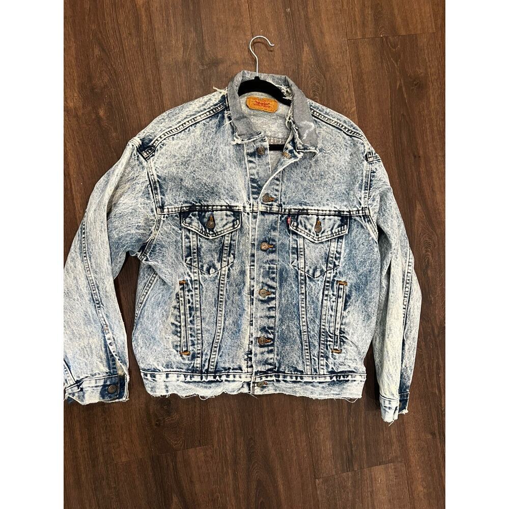 Vintage Levis Jacket Mens large Acid Wash Denim Trucker Made USA 70507 0219 80s